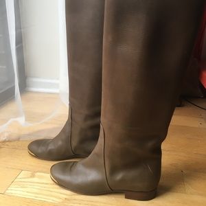 CELINE gold tipped knee-high boots (olive/brown)